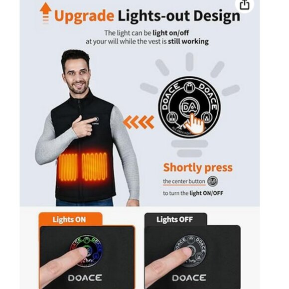 DOACE Heated Vest APP Control with Battery Pack for Men and Women Black 2XL - Picture 4 of 11